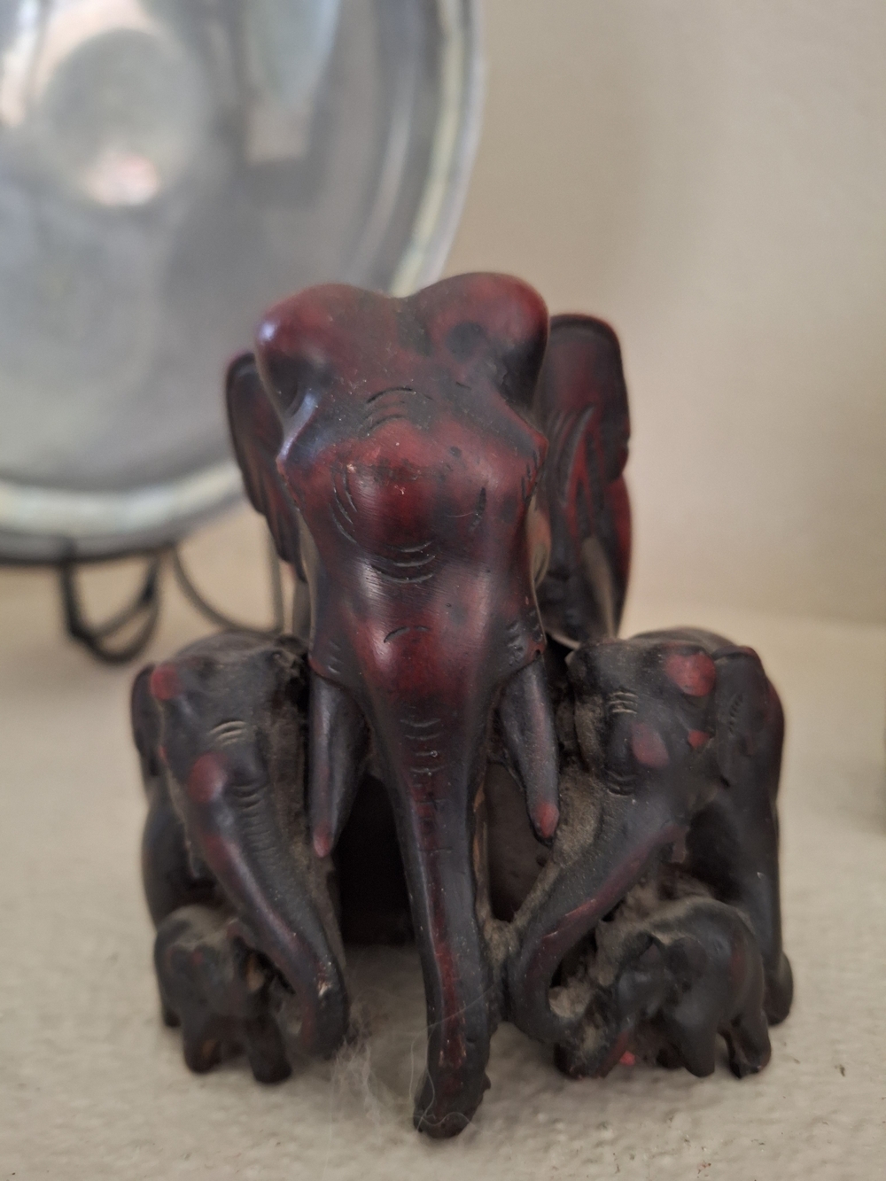 Black and Red Elephant Family Resin Sculpture - Home Art Accent - Picture 3 of 5